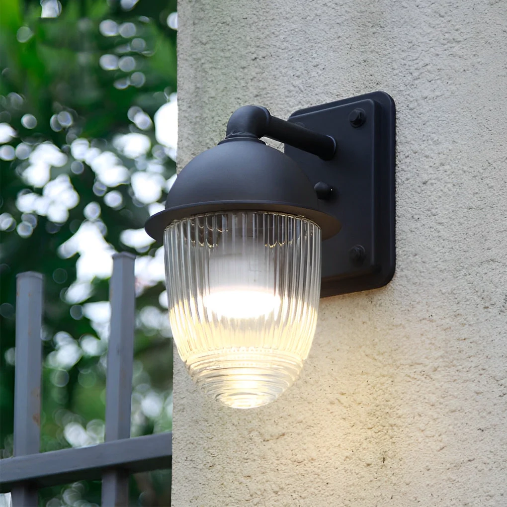 Stylish Waterproof Glass Ball Matte Black Modern Outdoor Wall Lamp Exterior Lights Smart