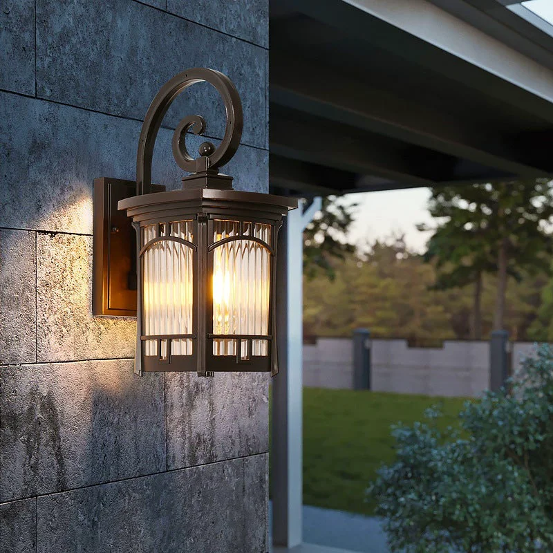 Unique Vintage Striped Glass Shade Waterproof Modern Outdoor Wall Lights Contemporary