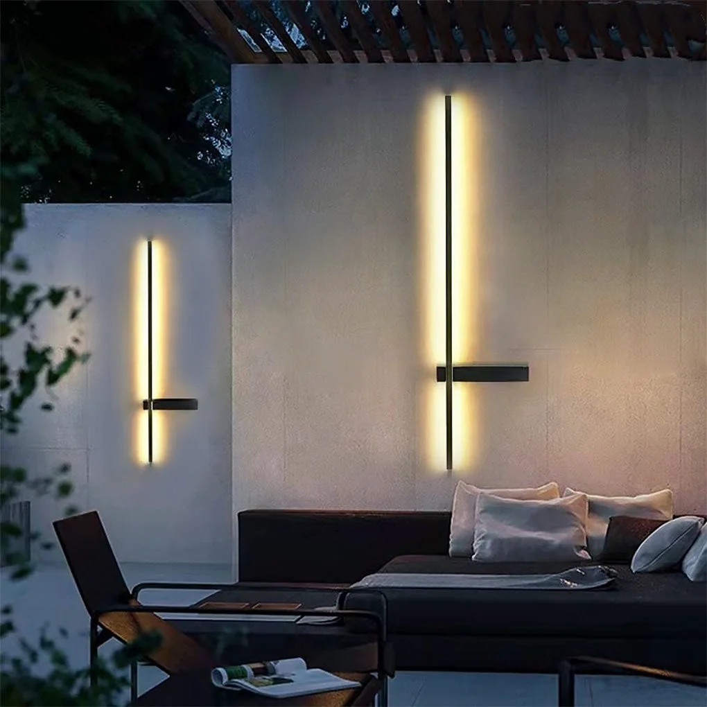 Clean Interlaced Line Strips Waterproof Led Black Modern Outdoor Wall Lights Traditional