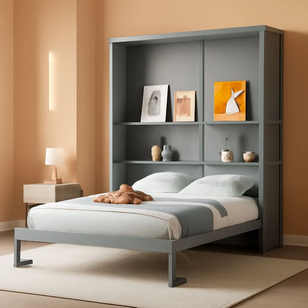 Easy-to-Use Retractable Gray Murphy Bed With Space Saving Shelves Reliable