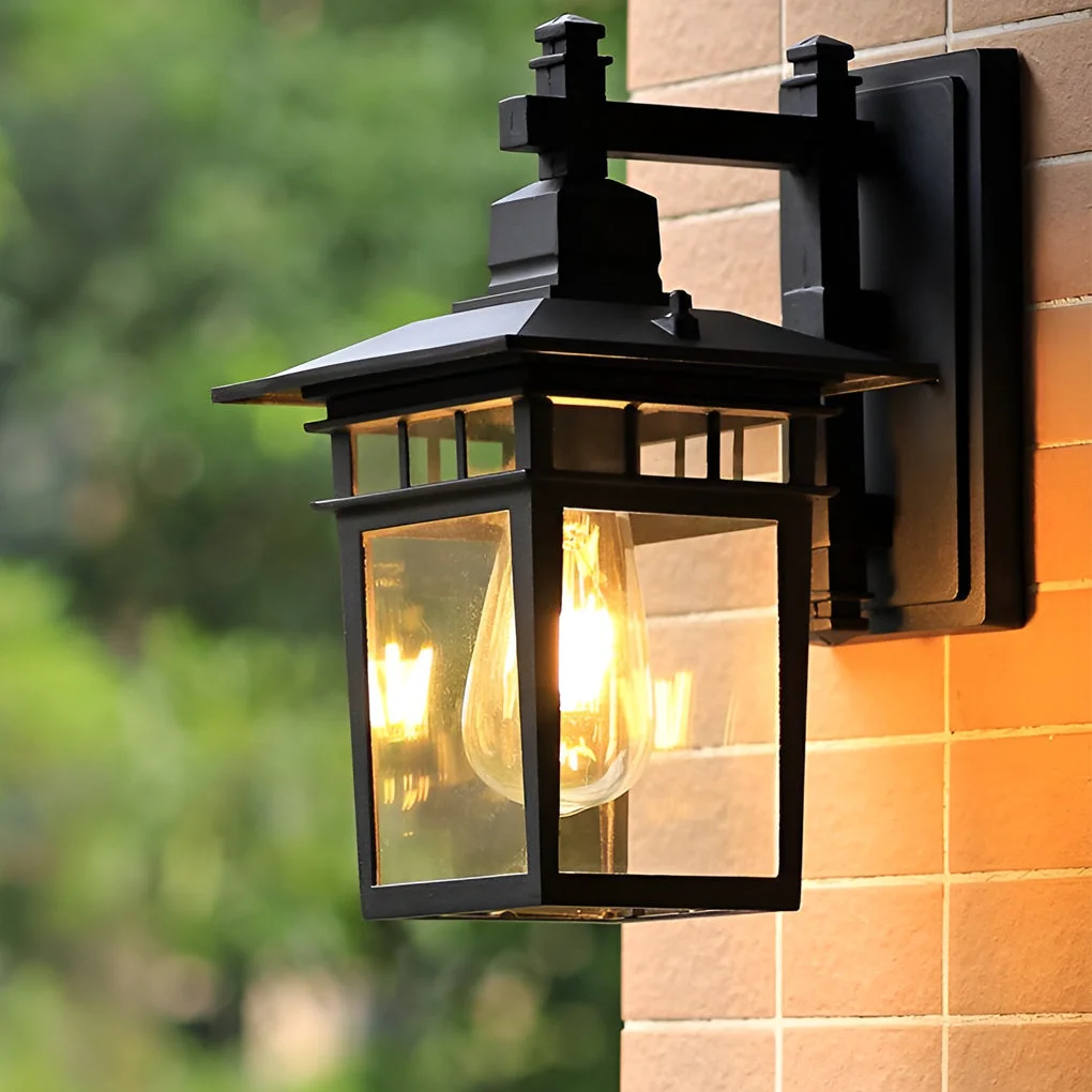 High-Grade Pavilion Shaped Glass LED Waterproof Retro Outdoor Wall Lamp Wall Sconce Lighting without Bulb Lightweight