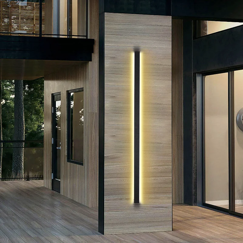 Solid Black Long Strip Metal Waterproof Dimmable Modern Outdoor Wall Lights Selected