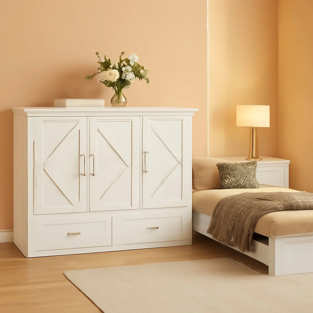 World-Class White Queen Murphy Cabinet Bed With Storage Drawers Optimized