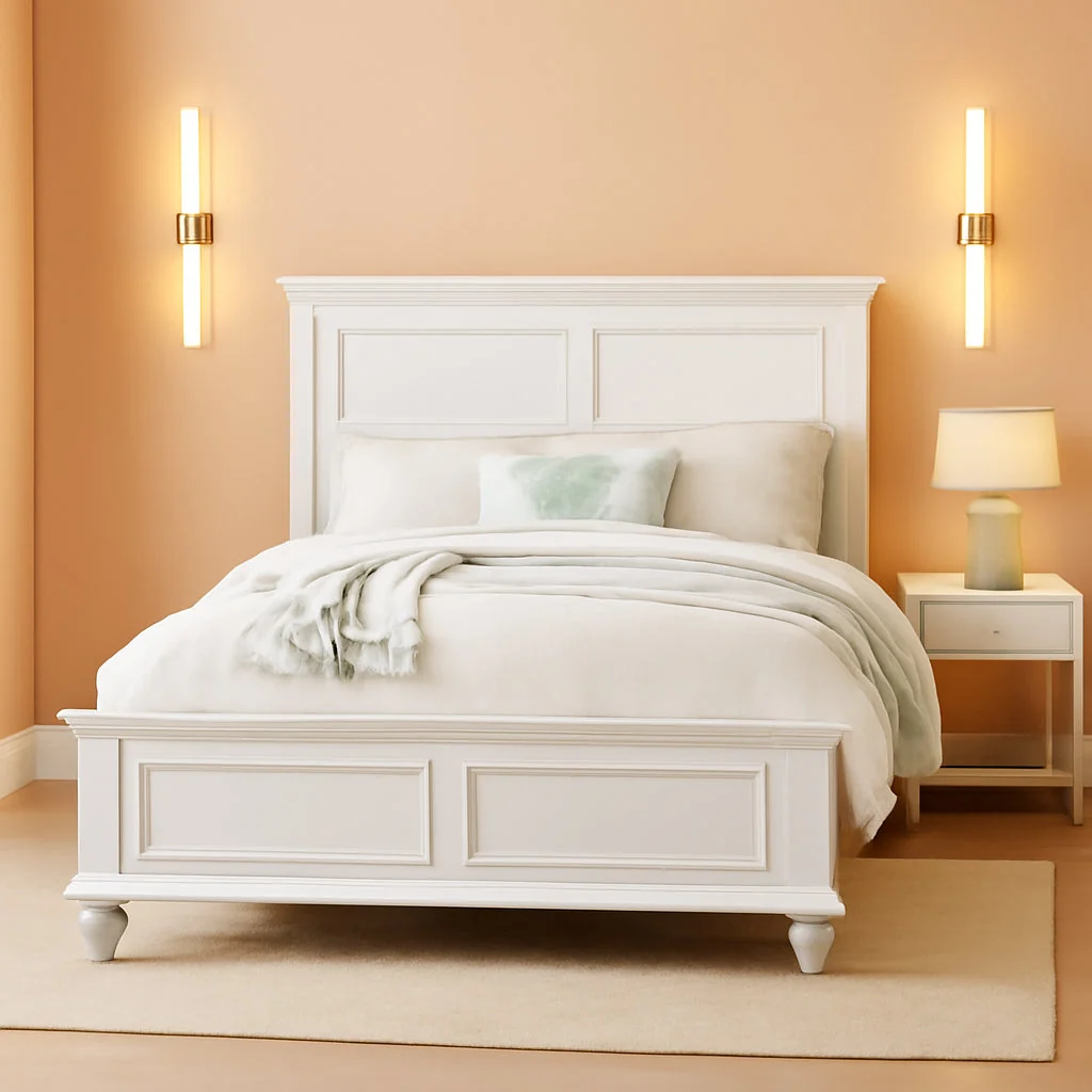 Casual White Eastern King Size Contemporary Platform Bedstead Enhanced