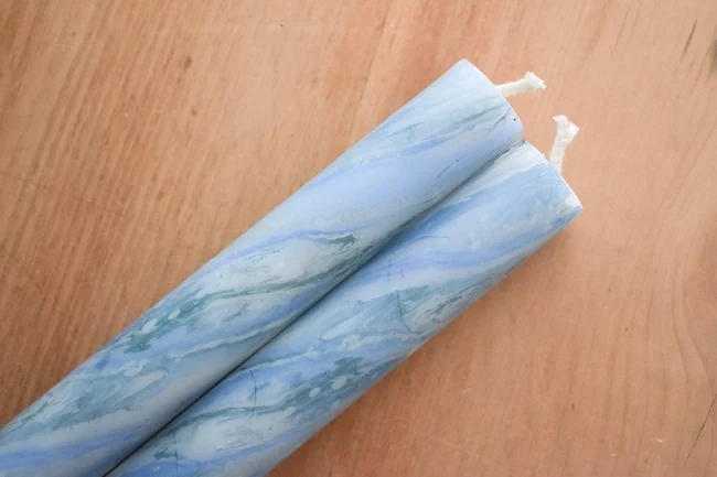 Easy-to-Use Unscented 10-inch Taper Candles in Box Marbled Blue Set of 2 Artisan
