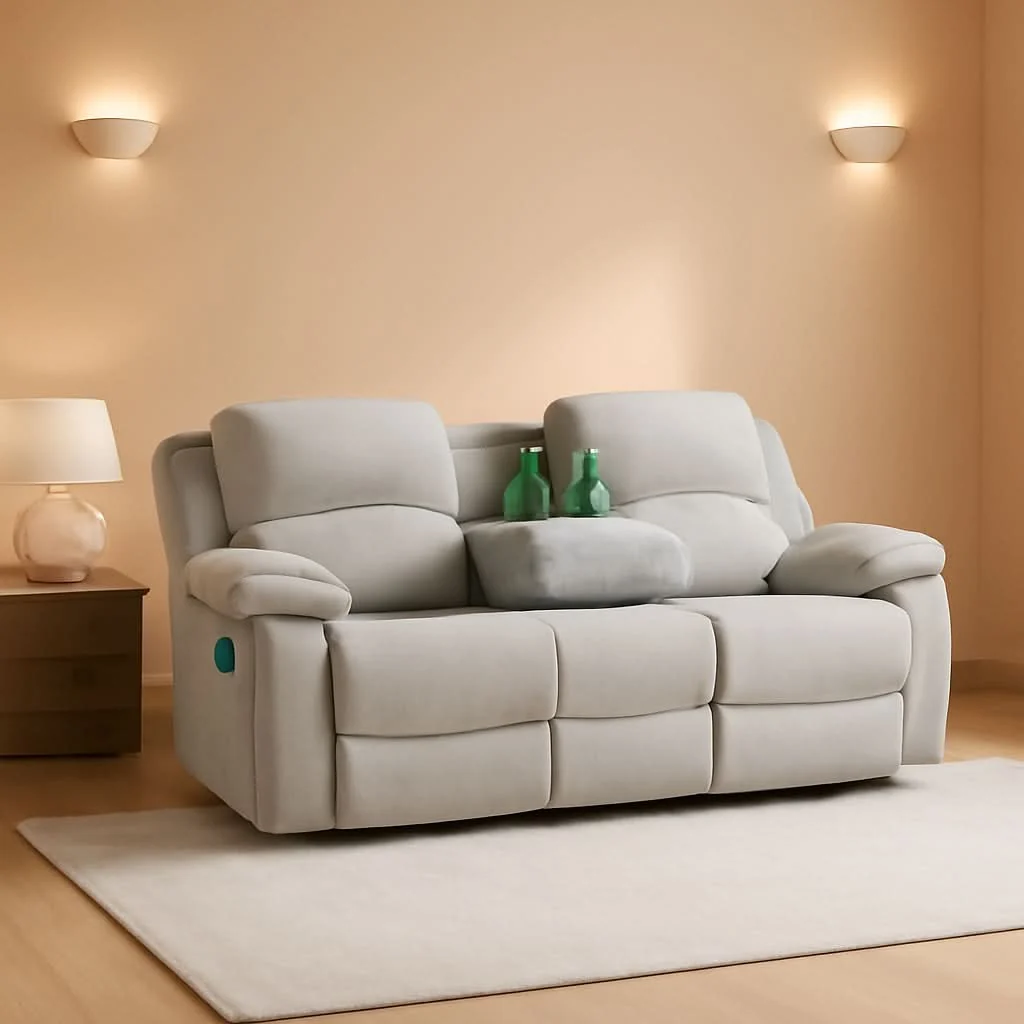 High-End Grey White Microfiber Leather Recliner Sofa Set Living Room Green