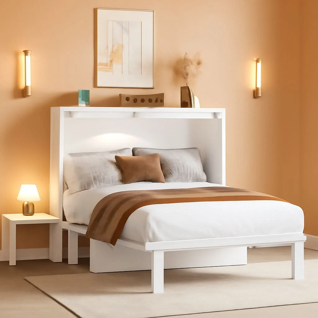 Functional White Murphy Bed With Integrated USB Port Natural