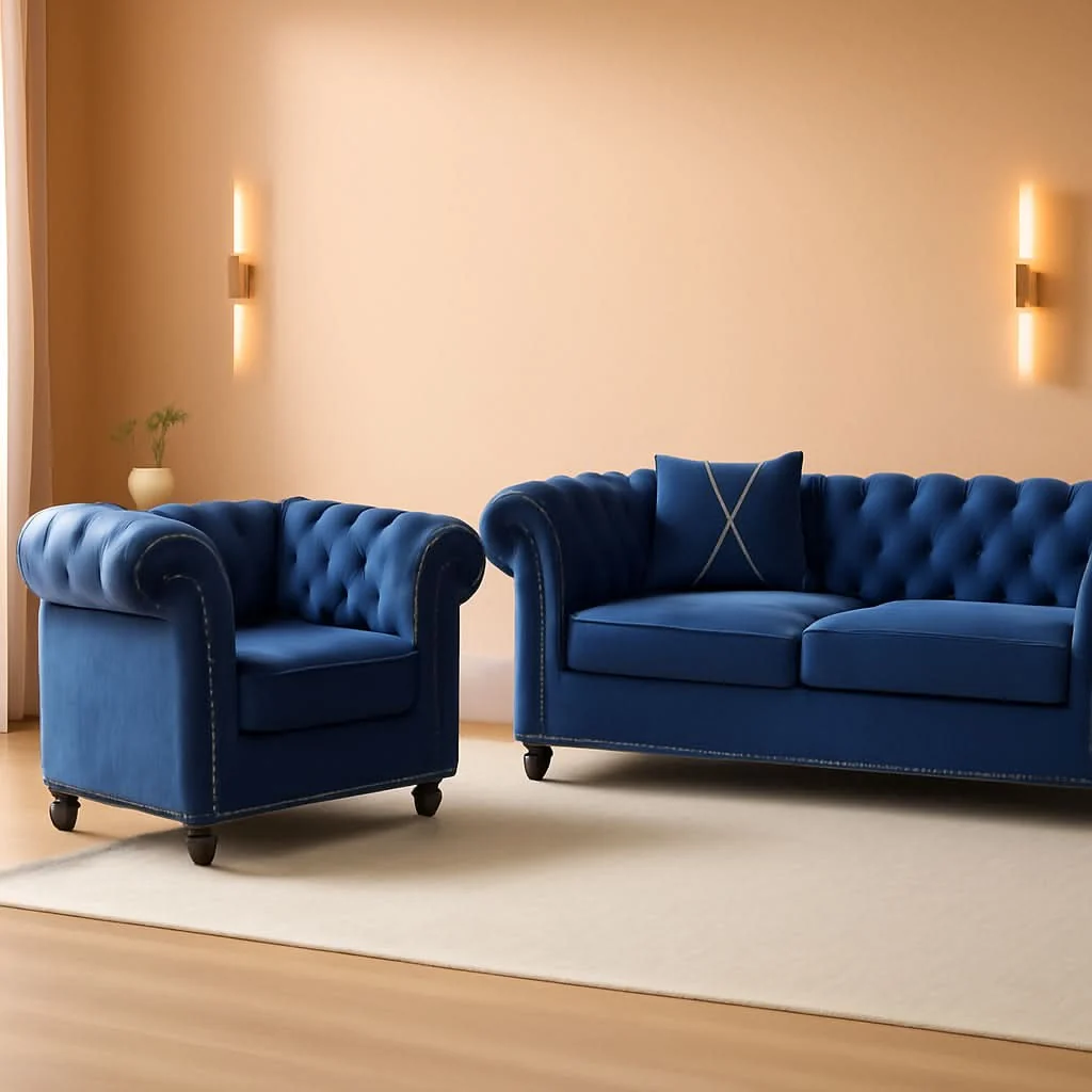 Functional Blue Velvet 2 Piece Living Room Set Sofa Loveseat Chair For Living Roo Genuine