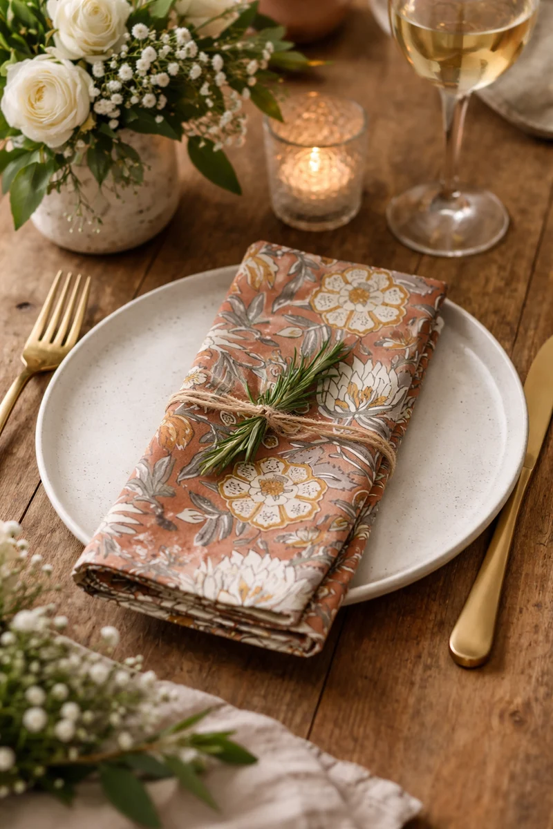 High-Grade Rust Botanical Block Print Cotton 20-inch Dinner Napkin Next-Generation