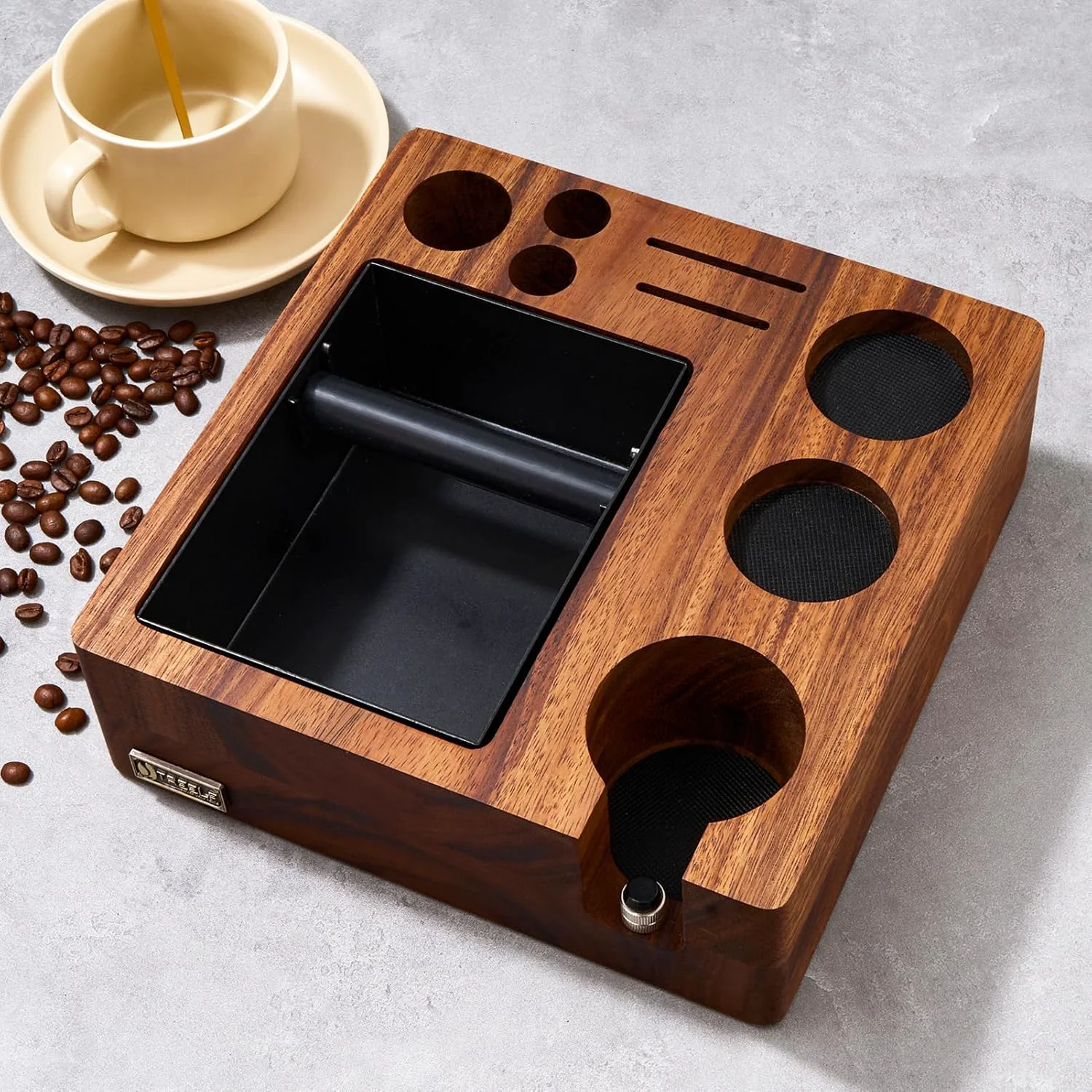 Relaxed Espresso Knock Box Espresso Tamping Station Espresso Coffee Organizer Box Fit for Storage 51 54MM Espresso Tamper Easy-to-Use