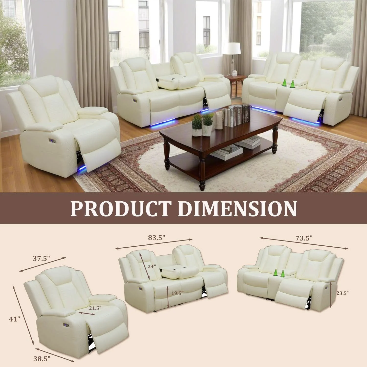 Next-Generation Power Reclining Sofa Set White Living Room Furniture High-Performance