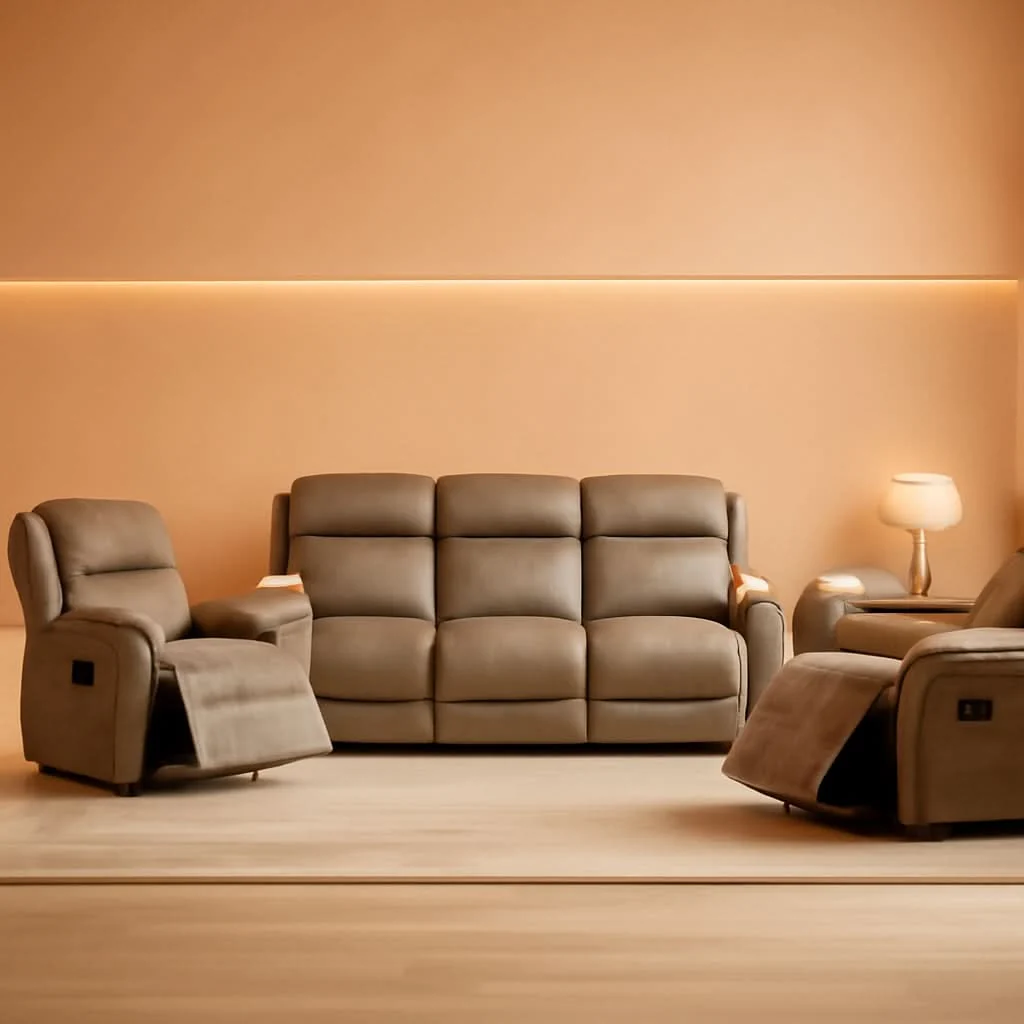 Contemporary Sandy Brown Microfiber 3 Piece Reclining Living Room Set Specialty