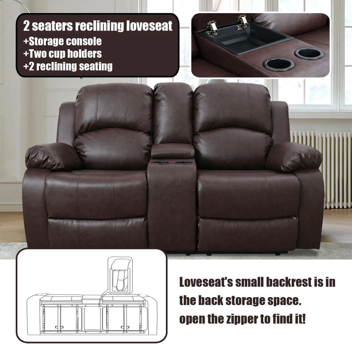 Outstanding Brown Faux Leather Reclining Living Room Set Sofa Loveseat Chair Verified