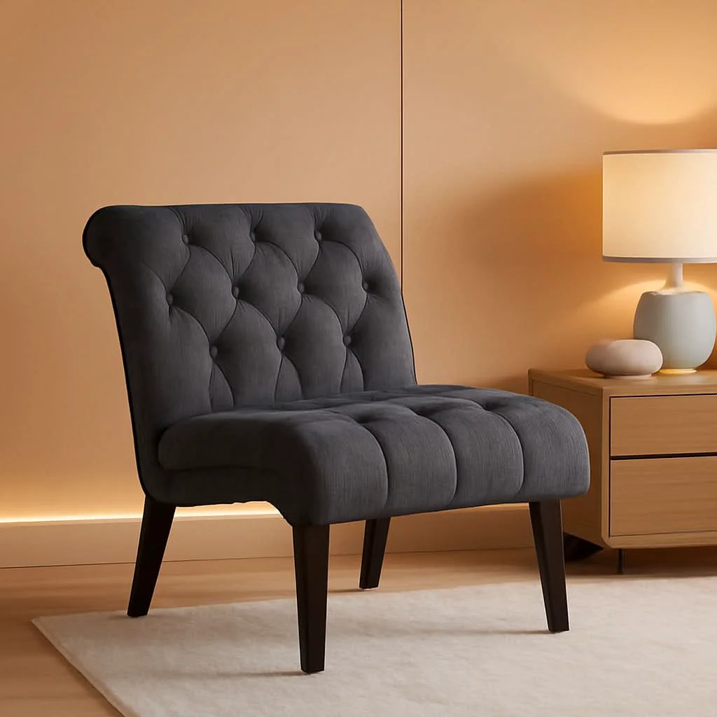 Classic Set Of 2 Button Tufted Slipper Chairs For Living Room Soft