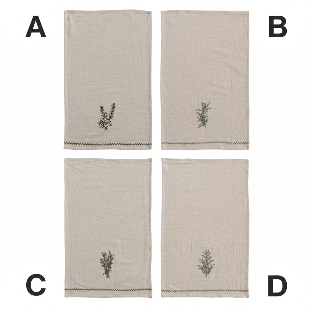 Superior Cotton Tea Towel with Embroidered Herbs Trim Premium