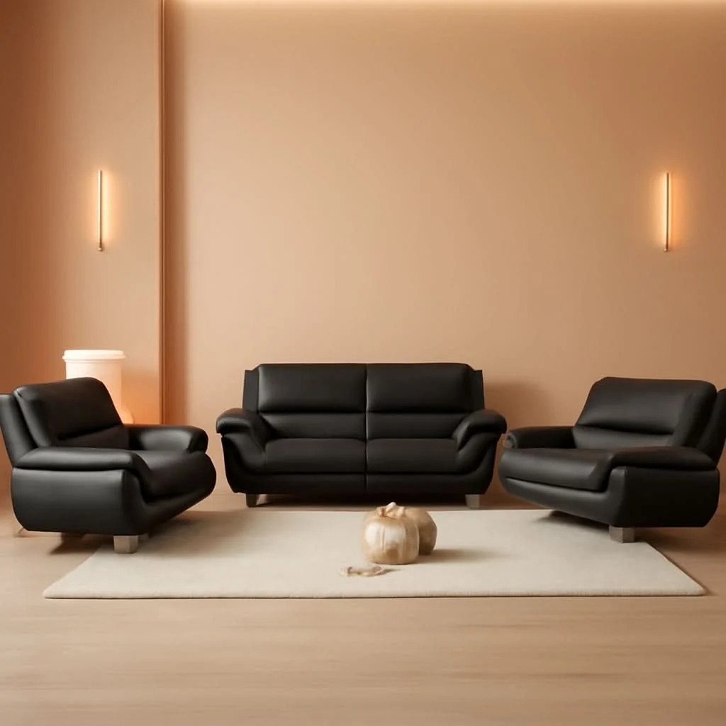 Proven Faux Leather 3 Piece Modern Living Room Sofa Set Black Green