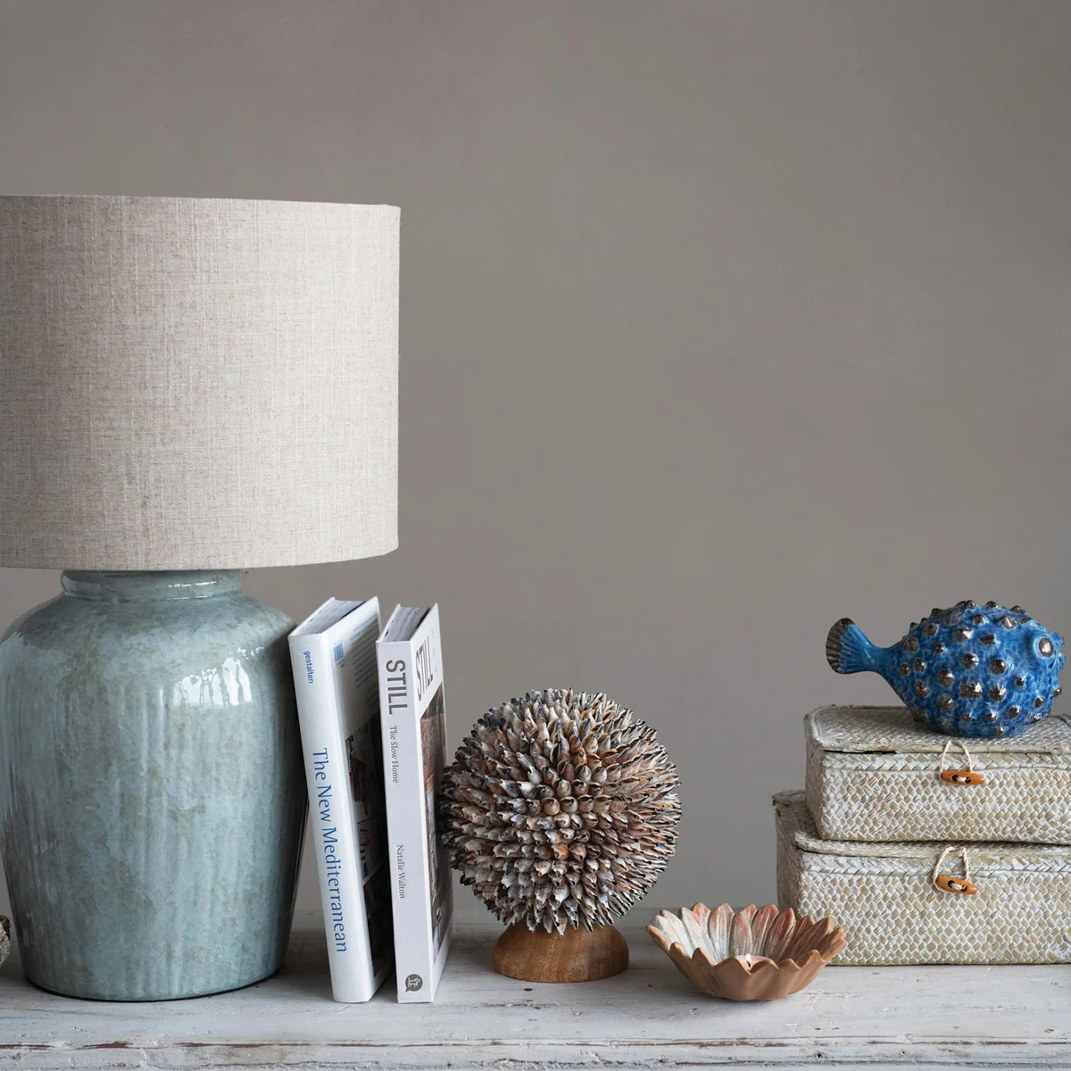 Refined Stoneware Table Lamp with Linen Shade Verified