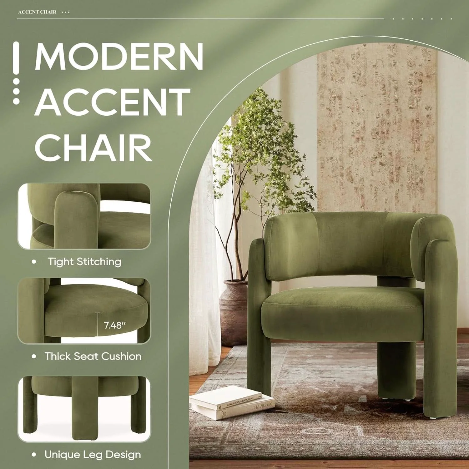 Crafted Velvet Green Barrel Armchairs Set Of 2 For Living Room Decor Powerful