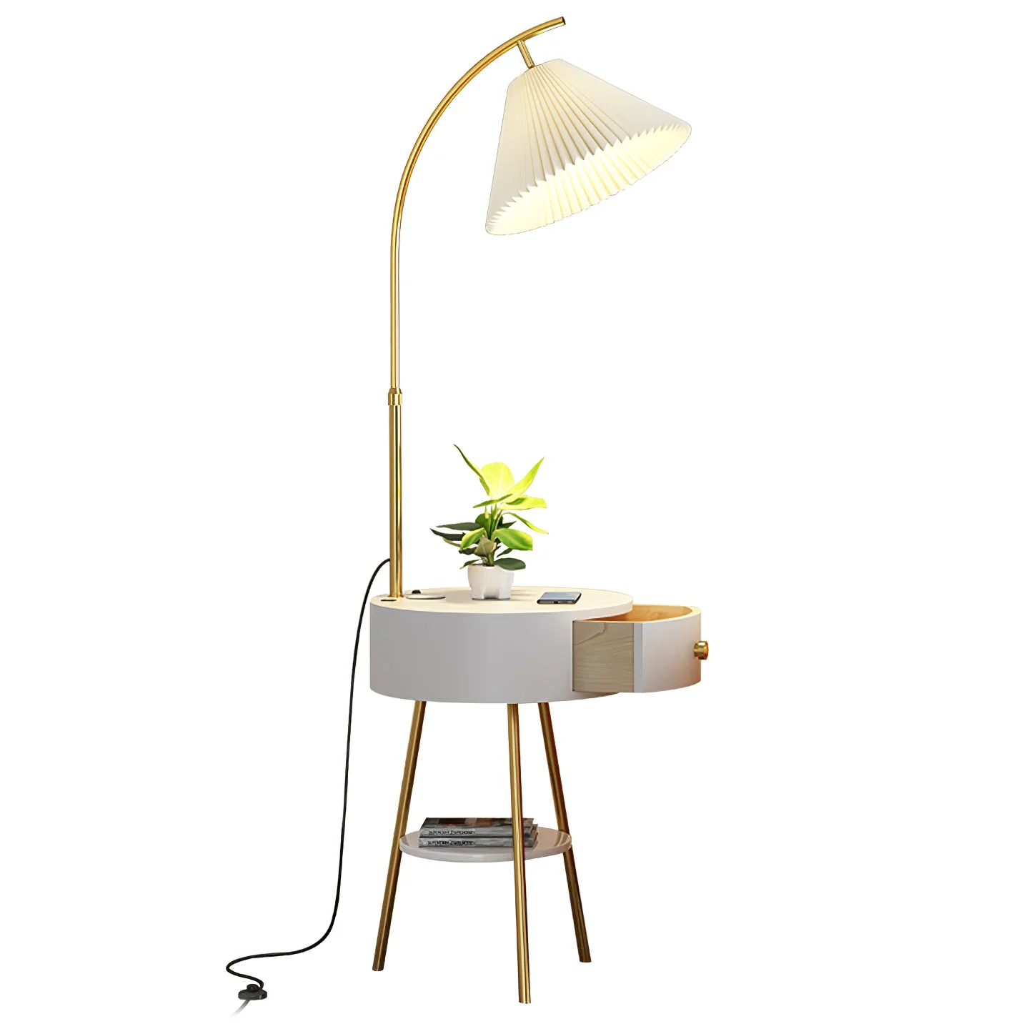 Clean Pleated Fabric Drawer Floor Lamp Crafted