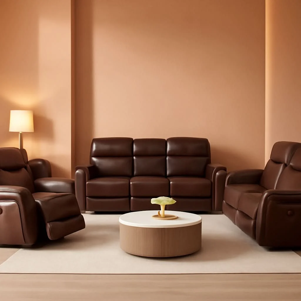 Flexible Power Recliner Sofa Set With LED Leather 3 Piece Brown Living Room Expertly Made
