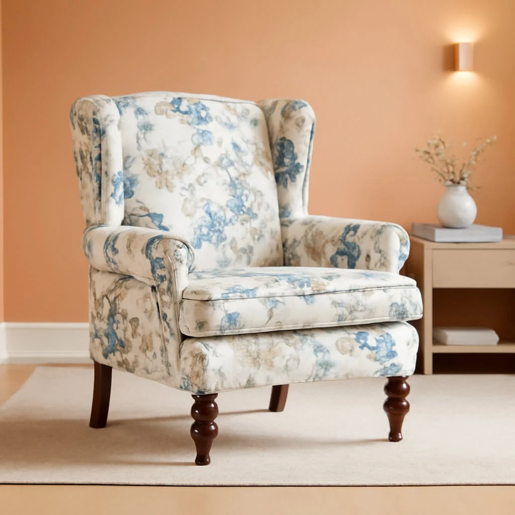 Soft Blue Floral Upholstered Accent Armchair Living Room Trusted