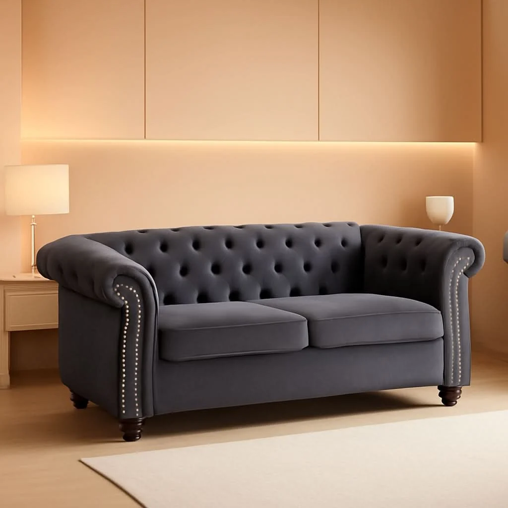 Comfortable Gray Velvet Loveseat Modern Living Room Furniture Sofa Consistent