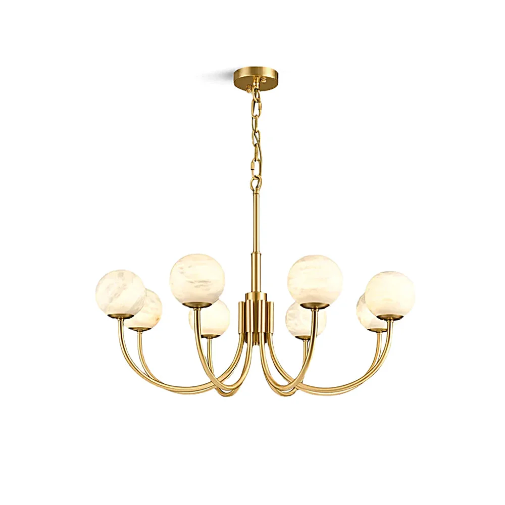 Traditional Brass Alabaster Round Chandelier Expertly Made