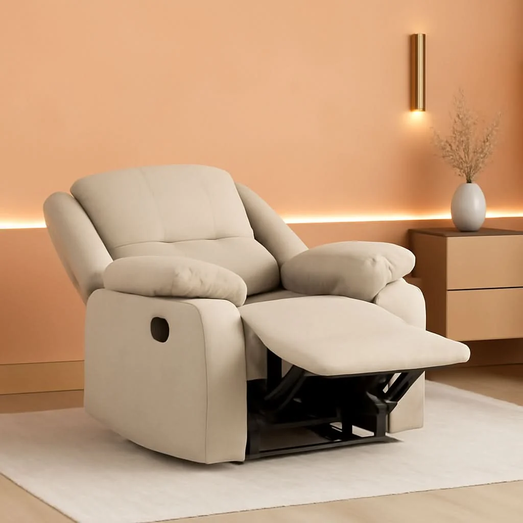 Environmentally Friendly Oatmeal Wall Hugger Manual Recliner Chair For Living Room Powerful