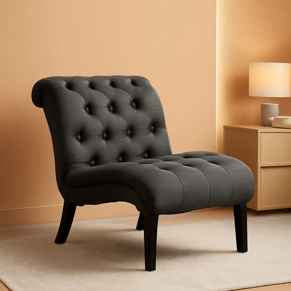 Smooth Button Tufted Slipper Chair For Compact Living Room Decor Reliable