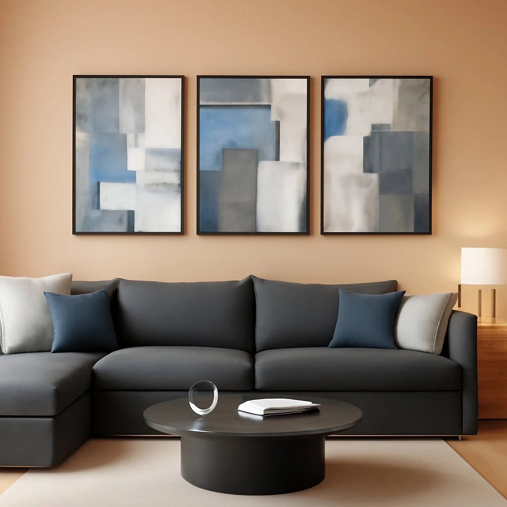 Reliable Blue Grey Framed Contemporary Wall Art Living Room Area Pure