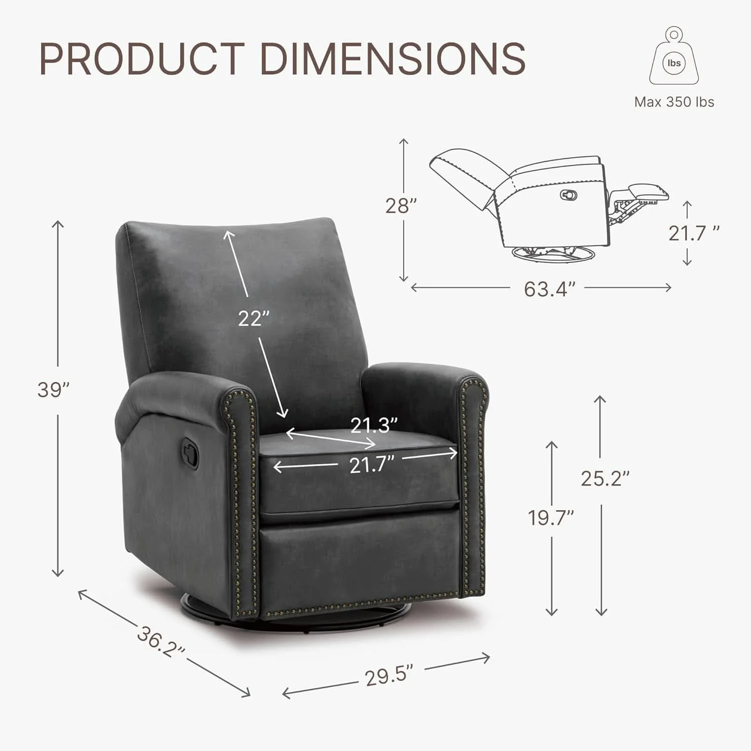 Powerful Large Leather Recliner Chair With Swivel Rocker Living Room Fine Crafted