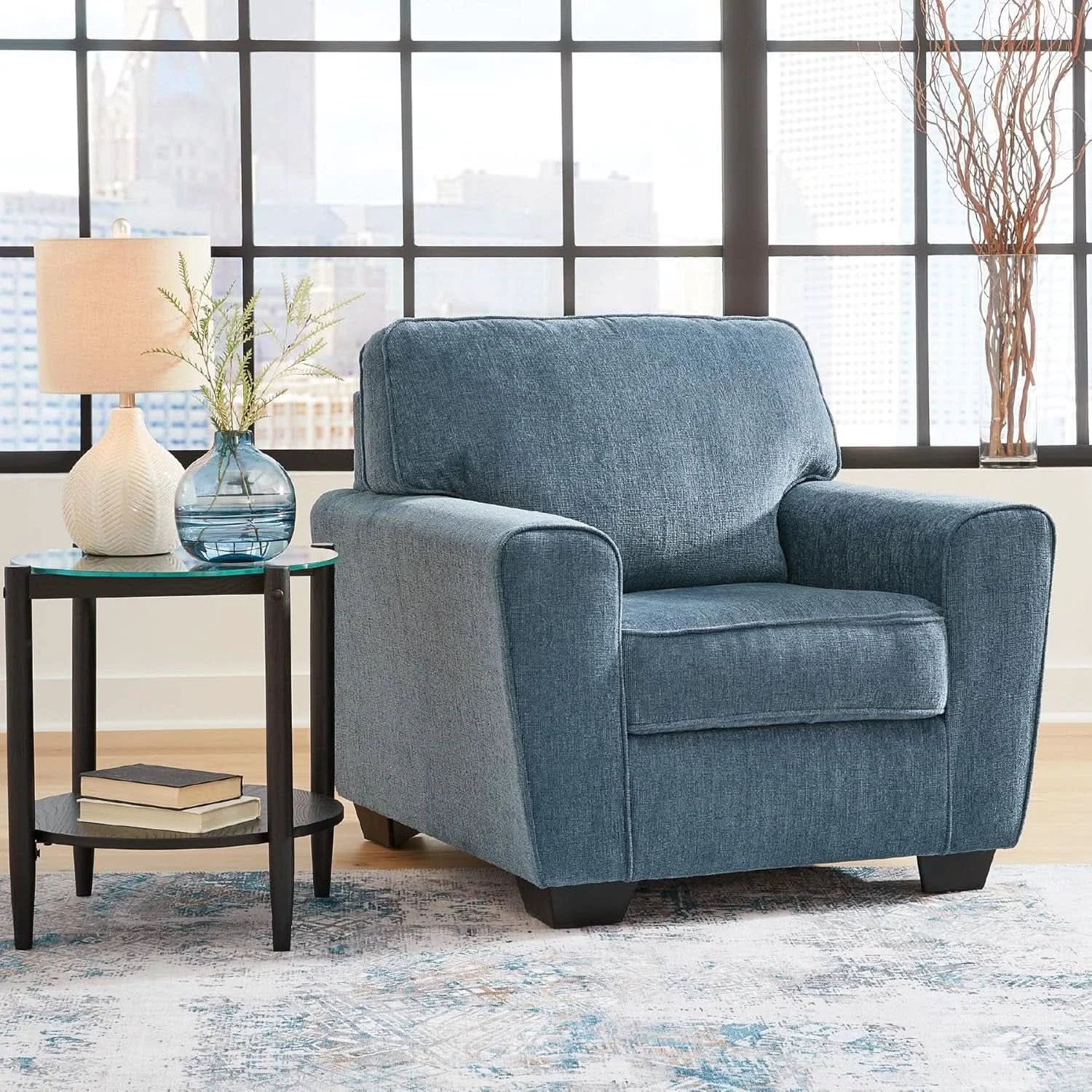 Easy-to-Use Modern Upholstered Accent Chair In Blue For Living Room Superior