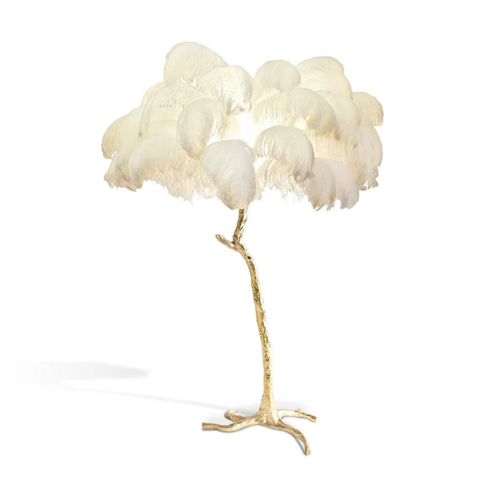 Optimized Ostrich Feather Brass Floor Lamp Expertly Made