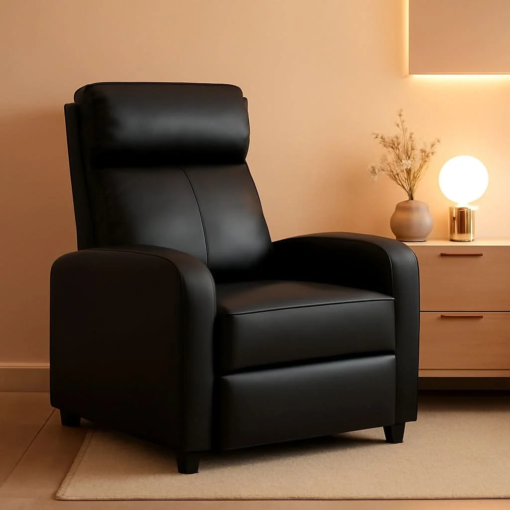 Reliable Black Leather Recliner Chair With Lumbar Support For Living Room Lightweight