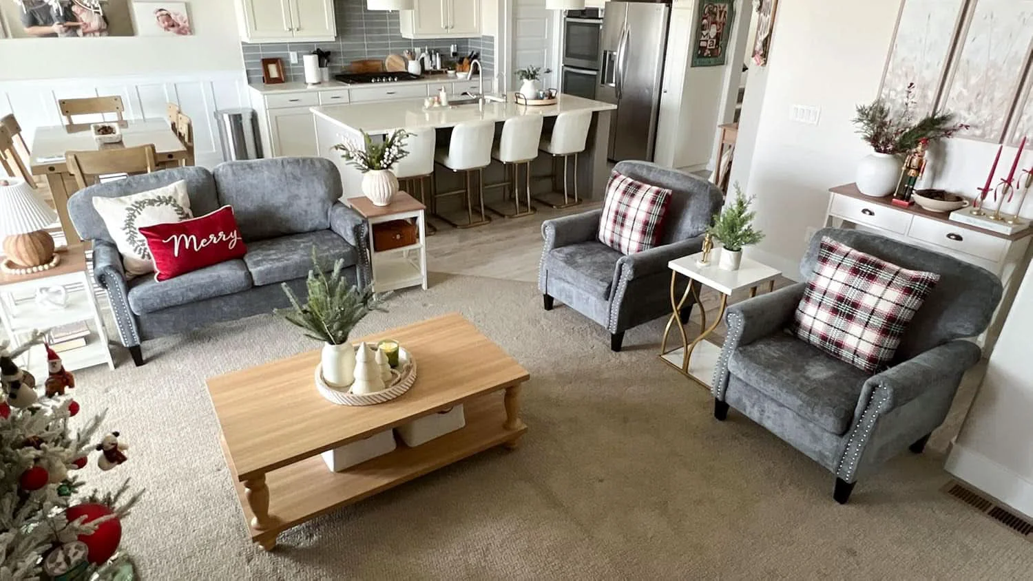 Efficient 3 Piece Living Room Furniture Set Grey Linen Fabric Loveseat And Two A Breathable
