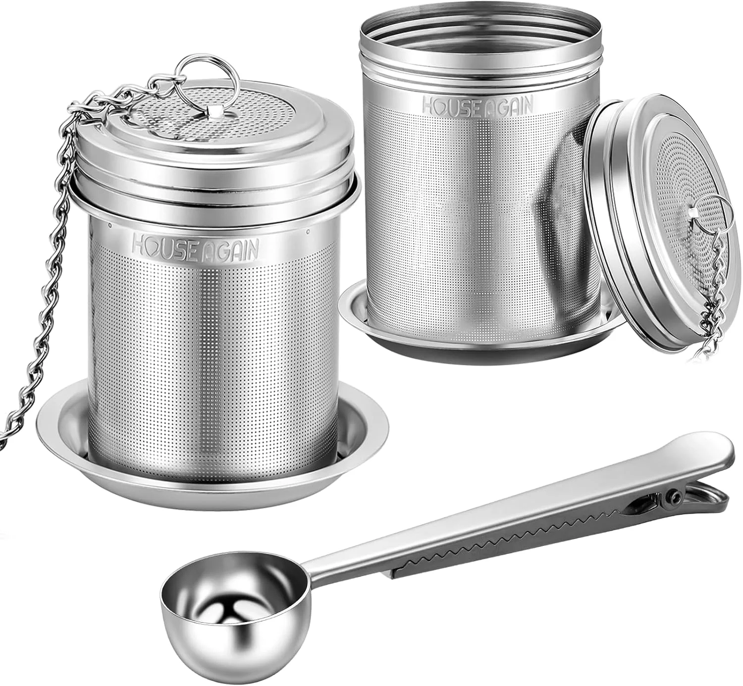 Efficient House Again Tea Infuser 2 Pack with Scoop Extra Fine Mesh Tea Infusers for Loose Tea 18 8 Stainless Steel Tea Strainer with Extended Chain Hook Sophisticated