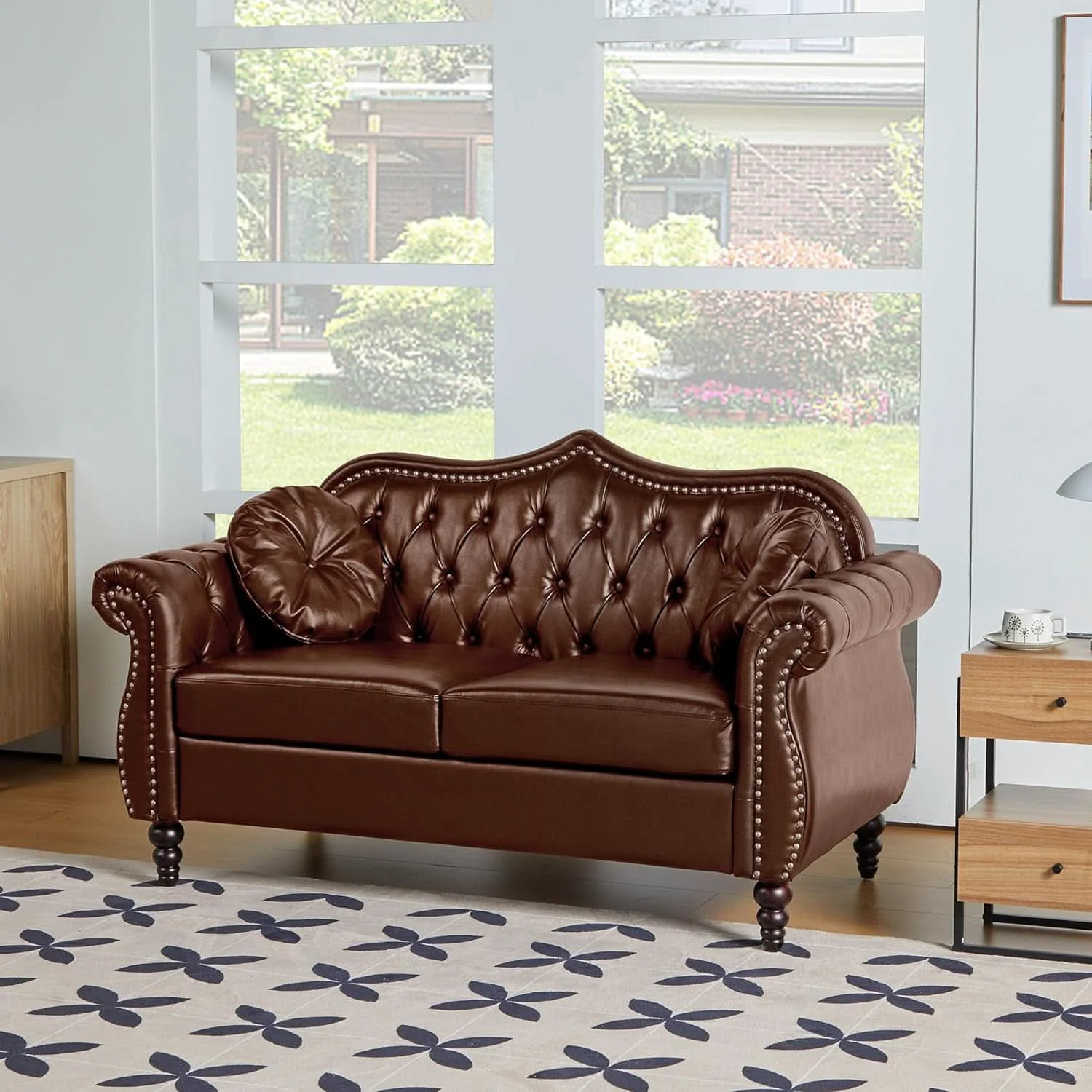 Outstanding 2 Piece Living Room Set Mid-Century Modern Chesterfield Chair Loveseat Optimized