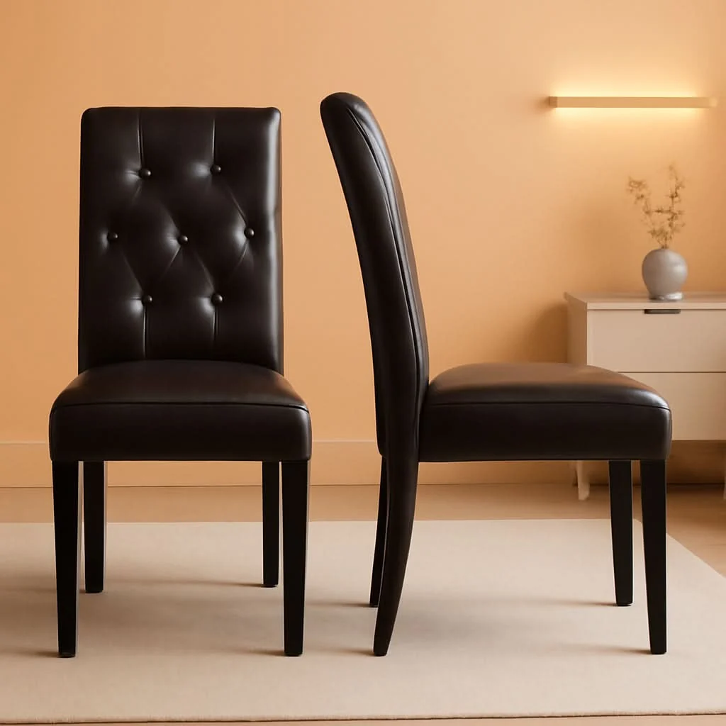 Carefully Designed Faux Leather Dining Chairs Brown Set Of 2 For Dining Room Functional