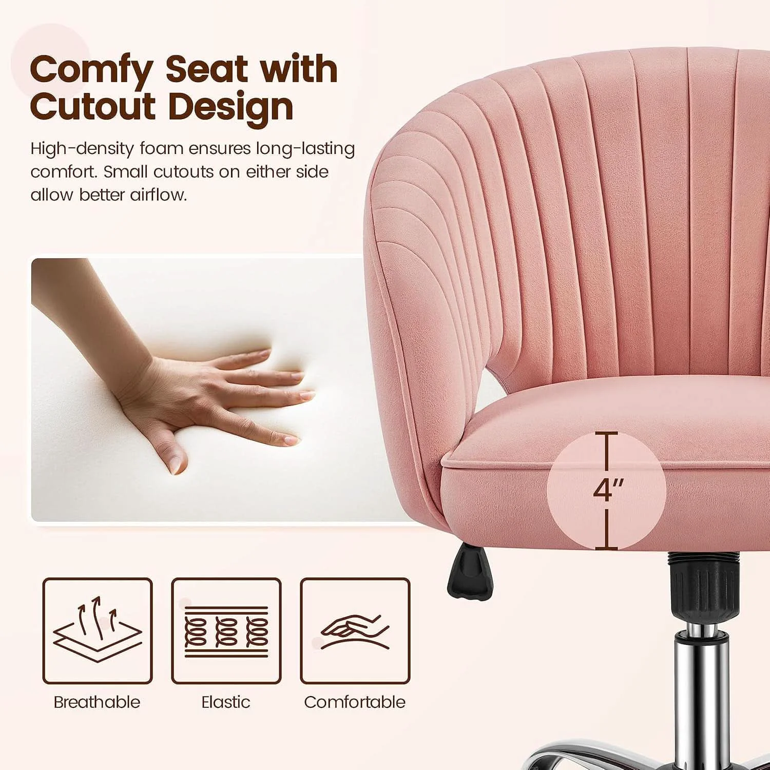 User-Friendly Pink Velvet Desk Chair Backrest Office Chair Modern Optimized