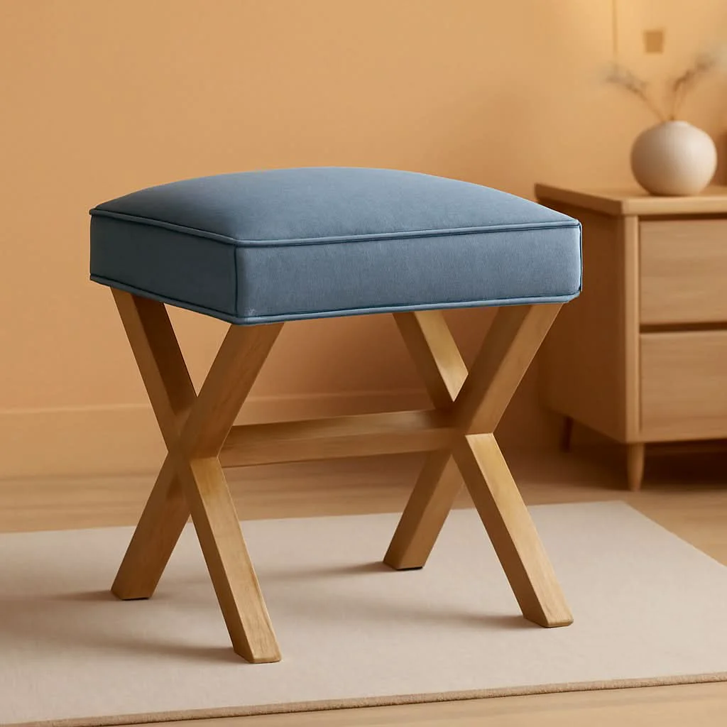 Practical Indigo Blue Upholstered Ottoman Foot Stool 20Wx18Dx18H Outstanding
