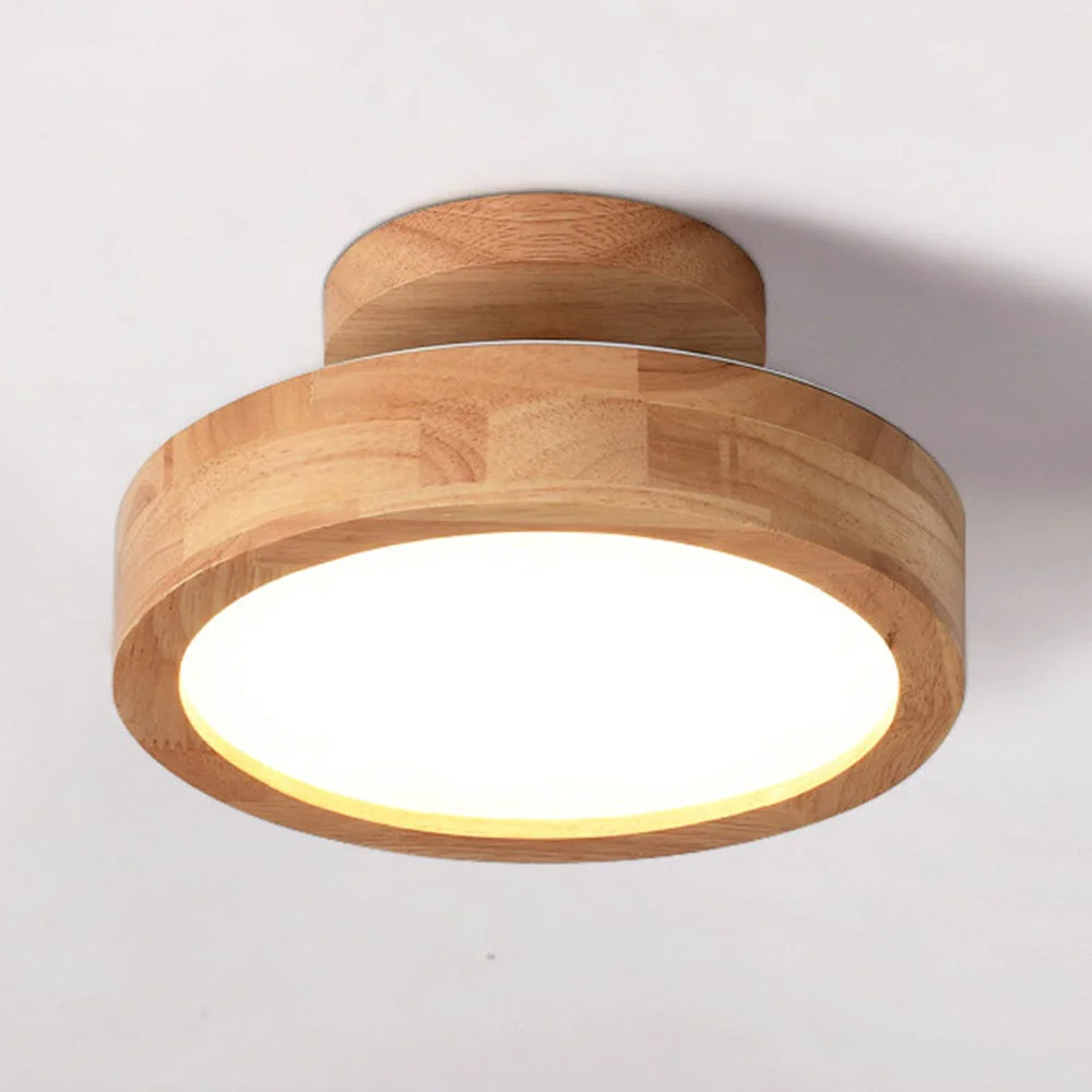 Sophisticated Contemporary Wood Round Flush Mount LED Ceiling Light Secure