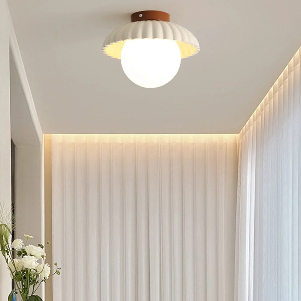 Luxury French Creamy Glass Stained Ceiling Light Breathable
