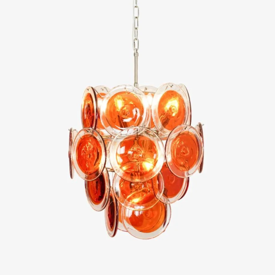 Fine Crafted Murano Orange Disk Glass Chandelier Convenient