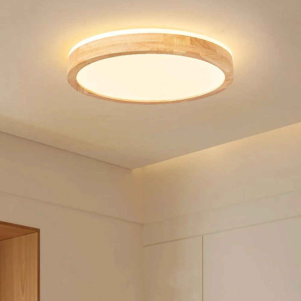 Eco-Friendly Natural Wood LED Round Ceiling Light Crafted