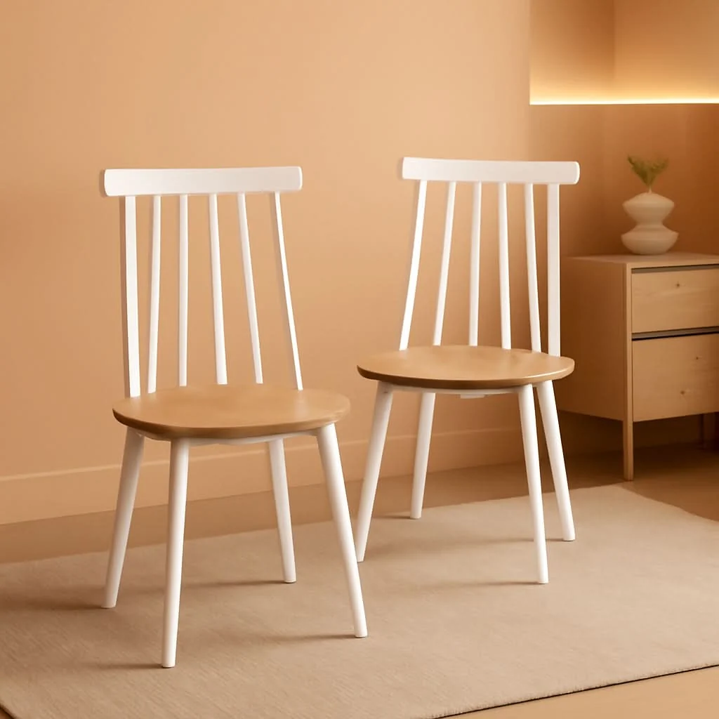 Powerful Farmhouse Spindle Back Side Chair White Natural Dining Room Genuine