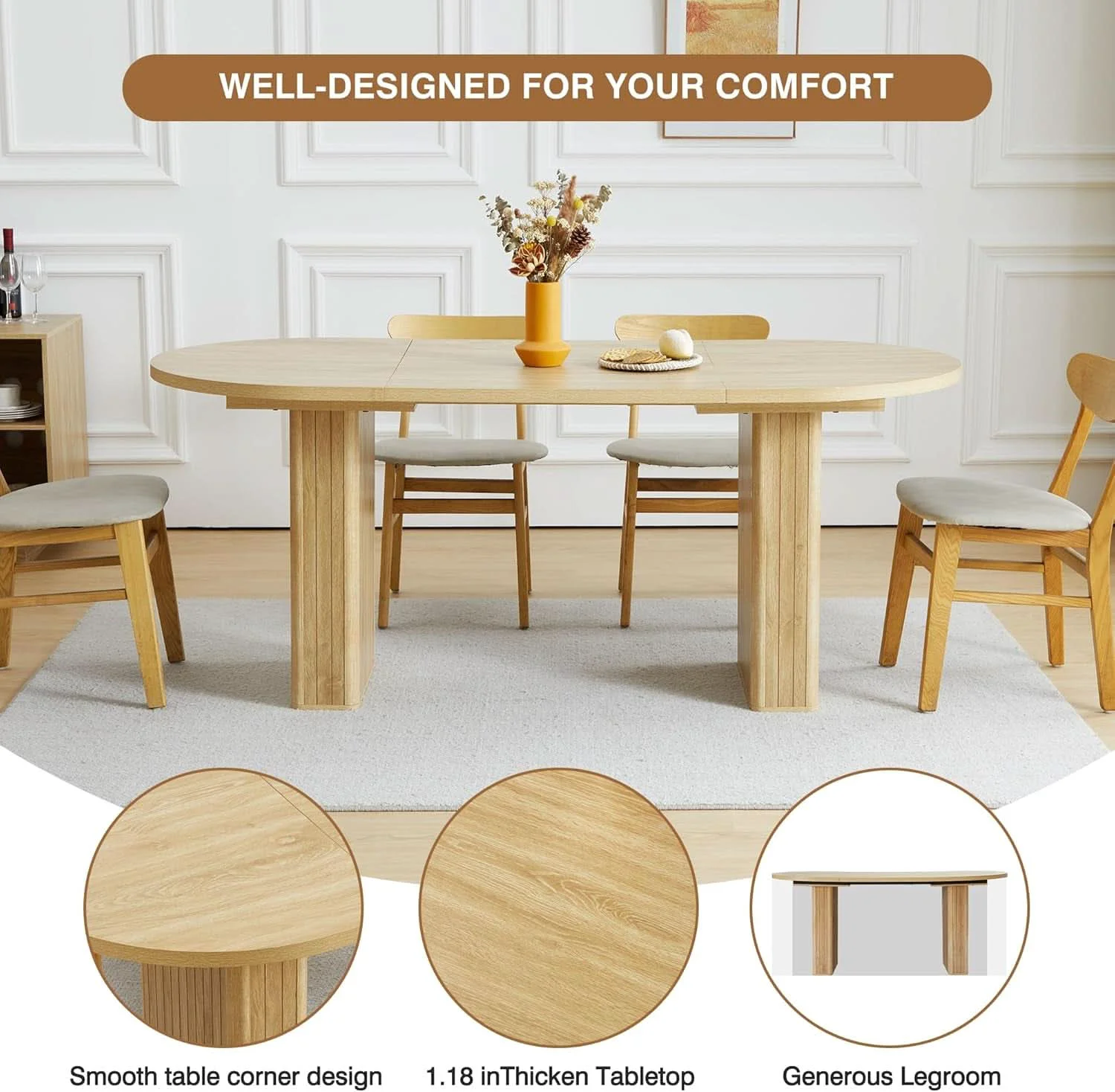 Fine Crafted 70.8 Inch Natural Dining Table For Kitchen And Dining Room Professional