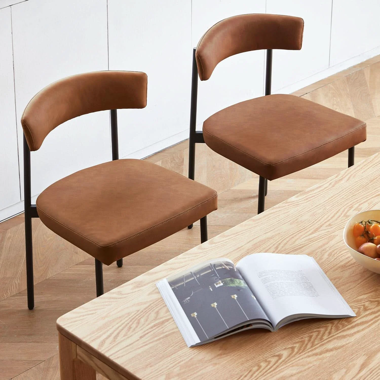 Detailed Brown Faux Leather Armless Upholstered Dining Chairs Premium