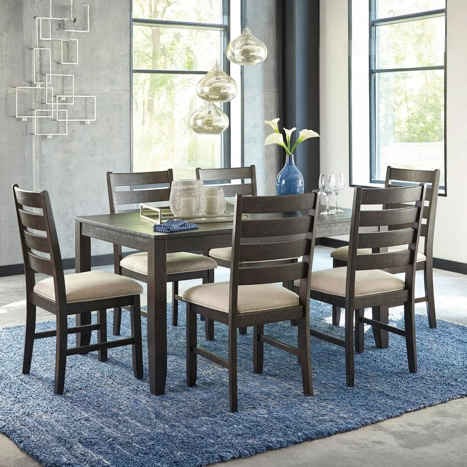 Reliable Brown Rectangular Dining Table Set Upholstered Chairs Enhanced