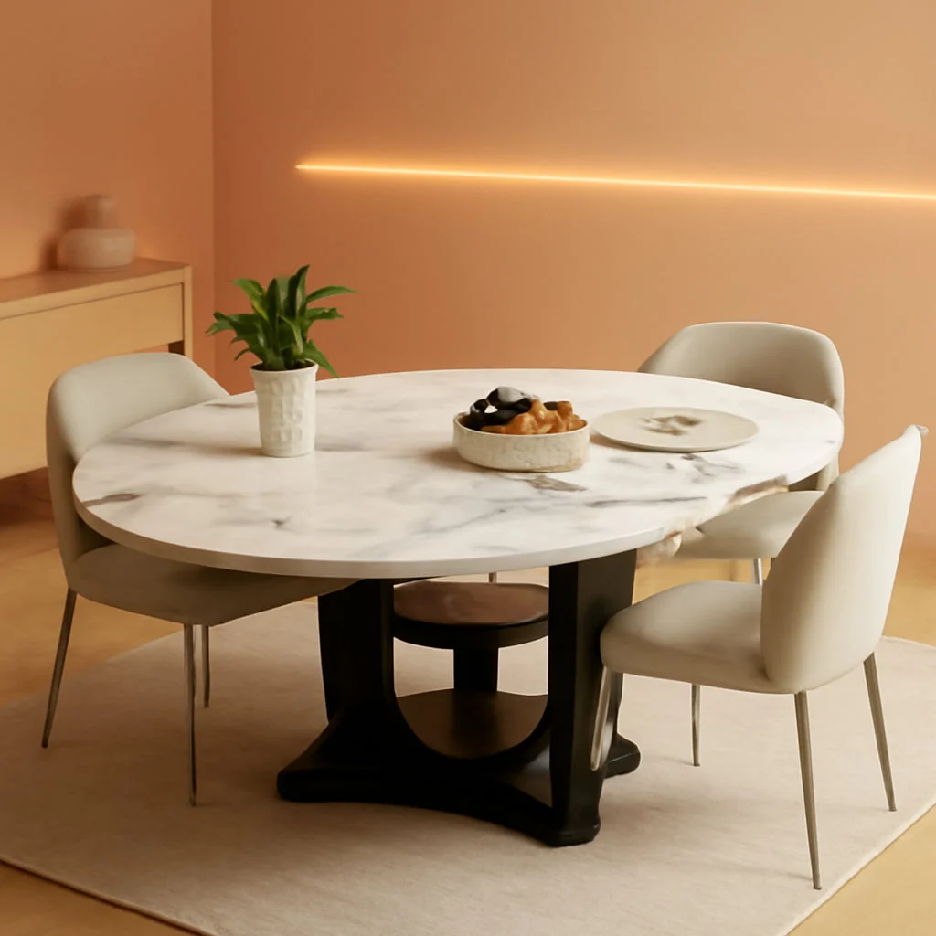 Recyclable White Marble Extendable Dining Table Circular Convertible Fine
