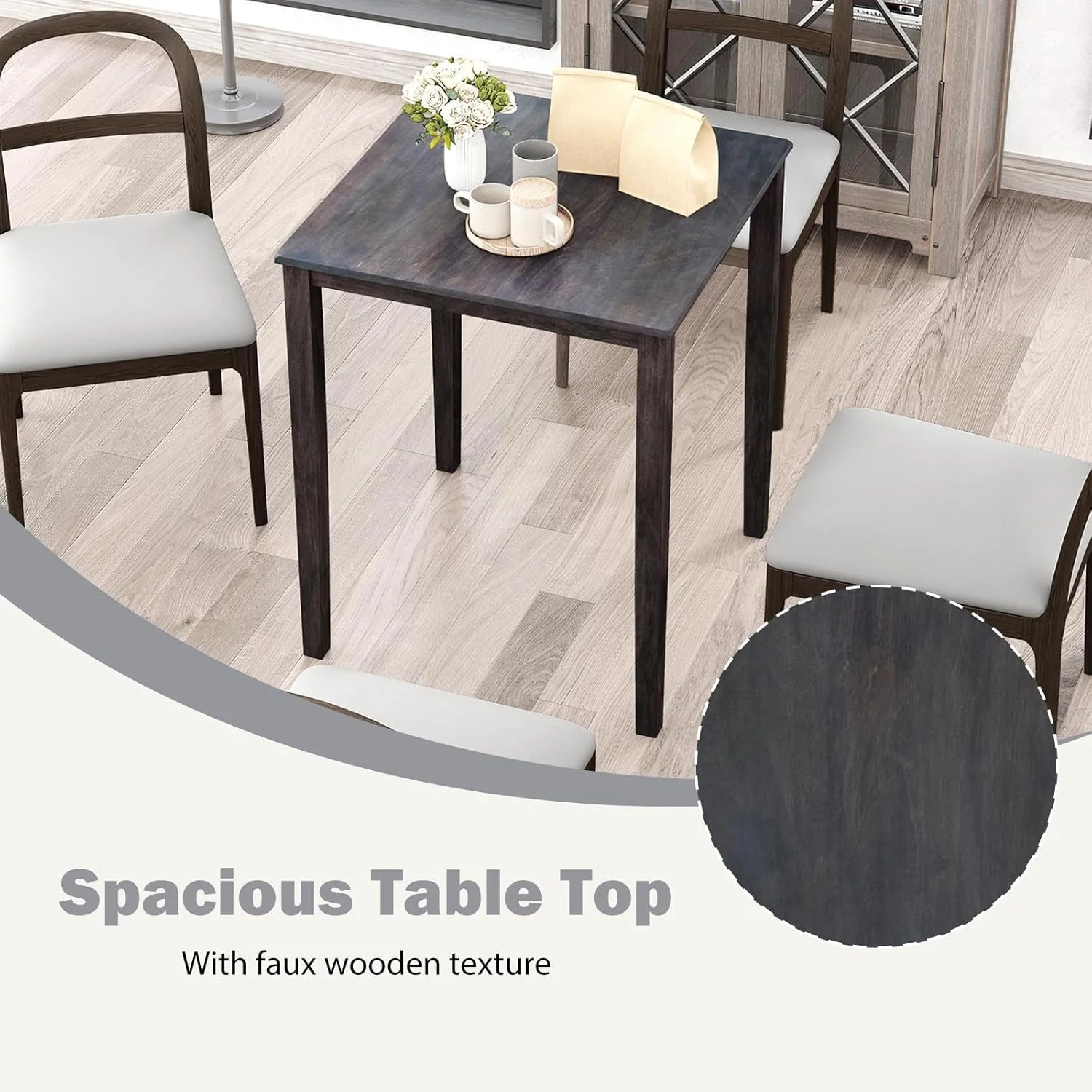 Certified Graphite Square Dining Table Contemporary Solid Wood Relaxed